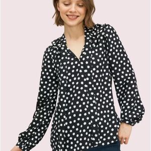 Kate Spade cloud dot Black and White Patterned Blouse long sleeves X small